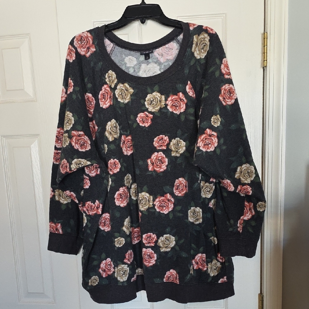 Torrid Floral Print Blouse - Black and Pink